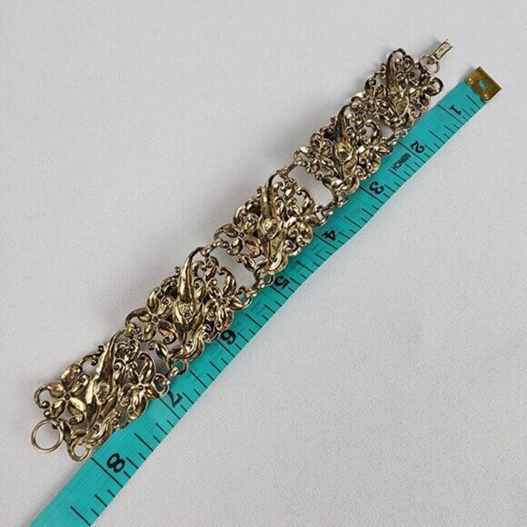 Vintage Gold Tone Green Stone Link Bracelet - Picture 11 of 11